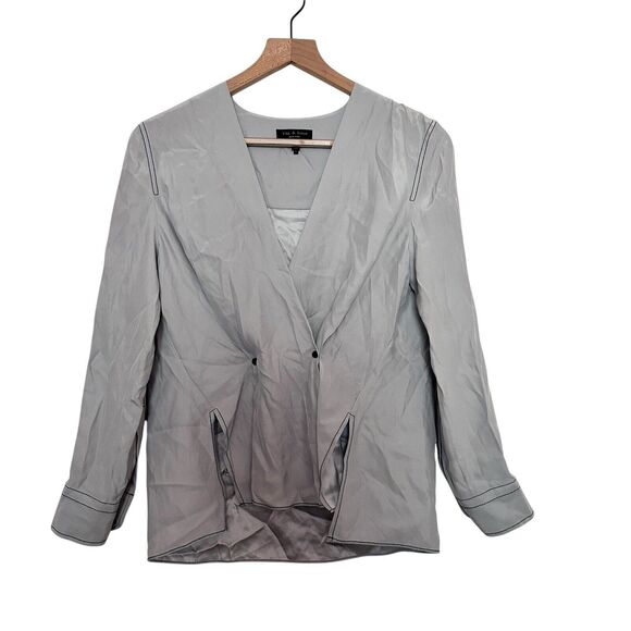 Rag & Bone Debbie XXS Silk Surplice long sleeves gray Minimalist blouse - Picture 2 of 12